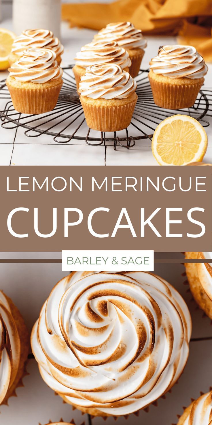 lemon meringue cupcakes on a cooling rack with the title overlay