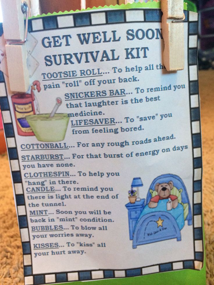 a sign with instructions on how to get well soon survival kit for babies and toddlers