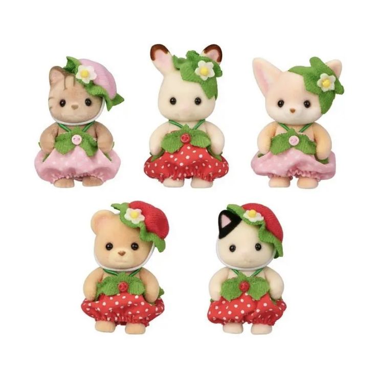 calico critters bunny cat strawberry outfit summer outfit baby family collector strawberry dresses Baby Doll Set, Critters 3, Calico Critters Families, Doll Japan, Strawberry Baby, Calico Critters, Doll Set, Little Critter, Sonny Angel