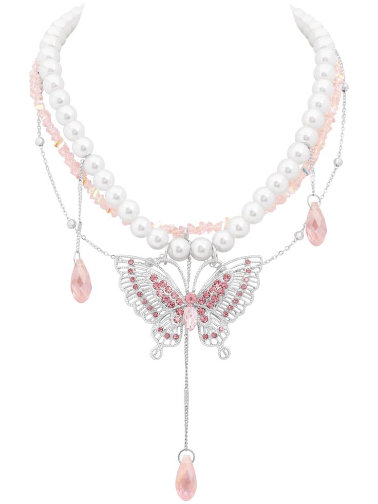 PRICES MAY VARY. Add a dramatic touch to any look with this pearl choker featuring a chunky butterfly pendant for truly stand-out style Layering style, 12" in length with 2" extender, faux pearl chain with chunky butterfly pendant, pastel pink beaded chain, adjustable fit with lobster clasp Perfect touch for daily casual look or also can be worn for formal event or evening party, choice is yours Our motto is Confidence - if you have it, you can make anything look good. For that, we are here to b Weird Necklaces, Cool Gifts For Her, Victorian Choker, Women In Their 30s, Layering Style, Fairy Necklace, Layered Fashion, Pearl Choker Necklace, Best Gifts For Her