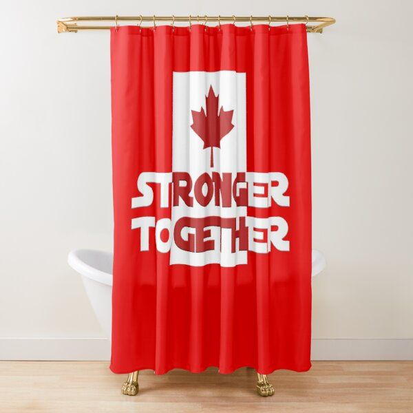 a canadian flag shower curtain with the words, i seniors get together in red and white