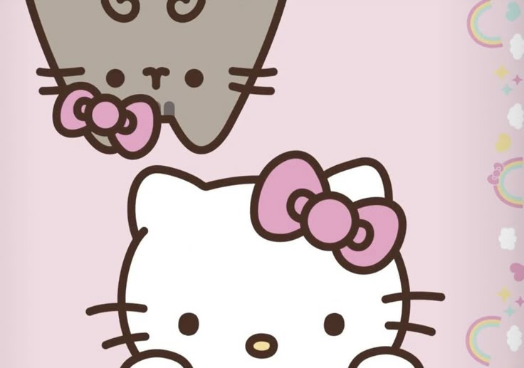 a hello kitty wallpaper with two cats on it's back and one cat in the background