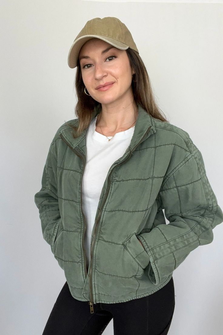 Stay cozy in the fall with this Quilted Dolman Green Washed Denim Jacket. Perfect for any occasion, it's easy to wear and style for a fashionable look. This jacket is a must for your seasonal wardrobe. Order yours before its gone! Product Details: ❥ Color: Deep Green ❥ Garment washed quilted denim jacket ❥ Dolman sleeves ❥ Front zip closure ❥ Pockets ❥ Smocked elastic band in back ❥ Solid stripe detail down center sleeve ❥ Lined ❥ Runs true to size ❥ Fabric Content: 100% Cotton ❥ FINAL SALE Quilted Denim Jacket, Quilted Denim, Seasonal Wardrobe, Green Quilt, Solid & Striped, Washed Denim, Stay Cozy, In The Fall, Deep Green