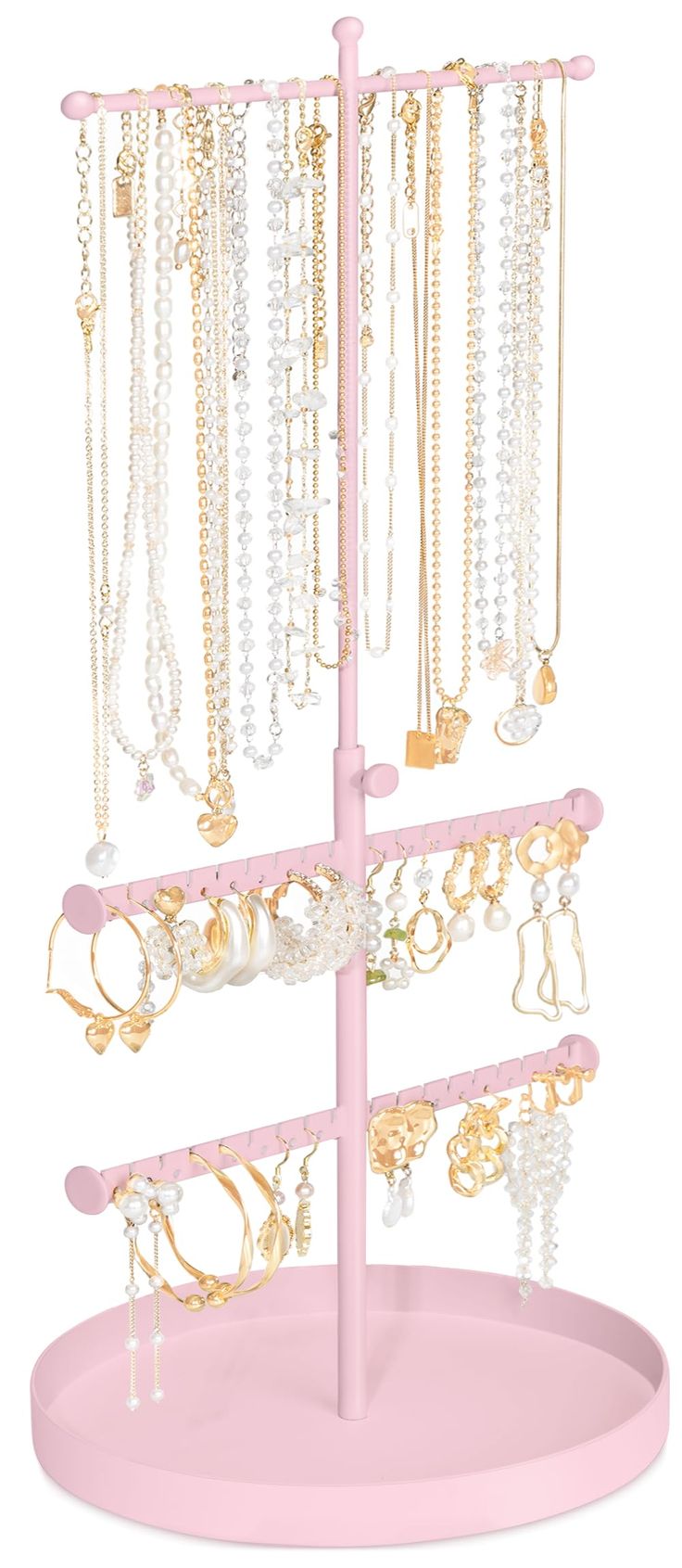 PRICES MAY VARY. 💎SIMPLE JEWELRY ORGANIZER: This Jewelry Holder Organizer make you find your jewelry at one glance. No more searching through jewelry box or messy drawers, all your bangles, necklaces and bracelets are being organized orderly in this simple jewelry holder. 💎ADJUSTABLE & ROTATABLE: With ADJUSTABLE height design this jewelry stand can meet your different length necklace needs. Rotate design enables you pick jewelry more easily than other jewelry organizer stands. 💎SUPER LARGE CA Pink Bedroom Accessories, Pink Living Room Decor, Jewelry Tree Stand, Bedroom Decor For Women, Display Tower, Jewellery Organiser, Jewelry Organizer Stand, Jewellery Stand, Amazon Jewelry