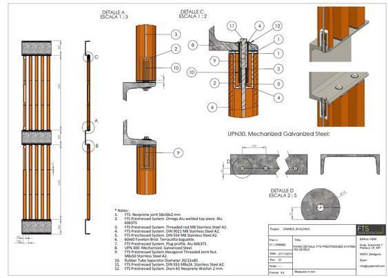 an architectural drawing shows the details for a metal and wood structure, including parts to be built