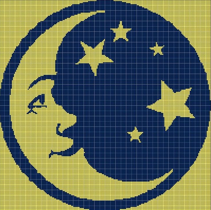 a cross stitch pattern with the moon and stars