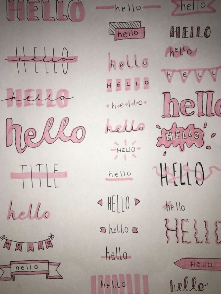 a bunch of different type of lettering on a white paper with pink and black ink