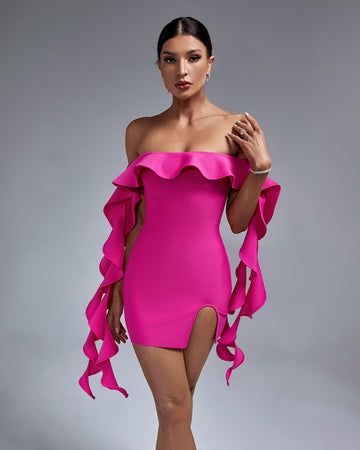 Be ready for the nightlife with this stylish Off Shoulder Ruffle Mini Bandage Dress! Its flattering off-shoulder cut and mini silhouette will make you look like a real party animal, while the flirty ruffled design will definitely set your look above the rest. It's time to let your inner fashionista loose! Strapless Ruched Ruffle Dress, Strapless Ruched Fitted Ruffle Dress, Strapless Ruched Ruffle Dress Fitted, Fitted Off Shoulder Mini Dress With Ruffles, Strapless Ruffle Dress For Date Night, Strapless Fitted Ruffle Dress For Cocktail, Fitted Strapless Ruffle Dress For Cocktail, Flirty Strapless Ruffle Dress For Evening, Fitted Strapless Dress With Ruffles For Cocktail