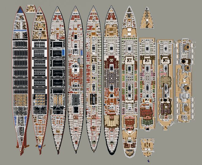 an image of several boats that are in different sizes and shapes, all on display