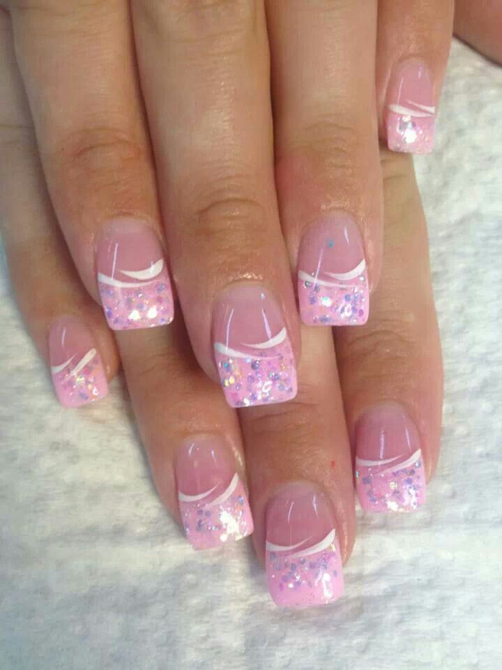 Pretty in Pink nails! Pink And White Nail Designs, Nail Tip Designs, French Tip Nail Designs, Fingernail Designs, French Manicure Nails, French Nail Designs, Pink Nail Art, White Nail Designs, Pink French