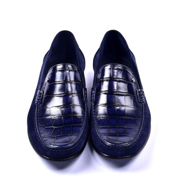 Style: 3898-Croc-Navy Elegant slip-on Loafer from the Corrente collection in a combination of Crocodile Embossed Calfskin & Suede features Decorative Stitching, soft Calfskin lining, a clean welt, and a full Leather Sole! Matching Belt Available. Navy Suede Loafers For Formal Occasions, Elegant Navy Formal Loafers, Navy Leather Loafers For Formal Occasions, Elegant Navy Leather Loafers, Navy Leather Formal Loafers, Elegant Blue Moc Toe Loafers, Luxury Crocodile Pattern Formal Loafers, Navy Slip-on Formal Loafers, Luxury Crocodile Pattern Slip-on Loafers