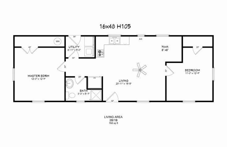 the floor plan for a two bedroom cabin with an attached kitchen and living room area