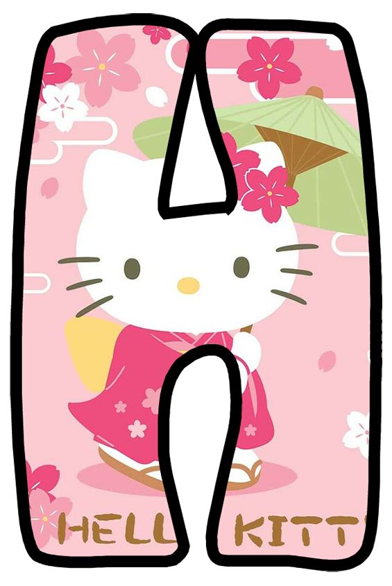 the letter i is for hello kitty with an image of a cat in a kimono