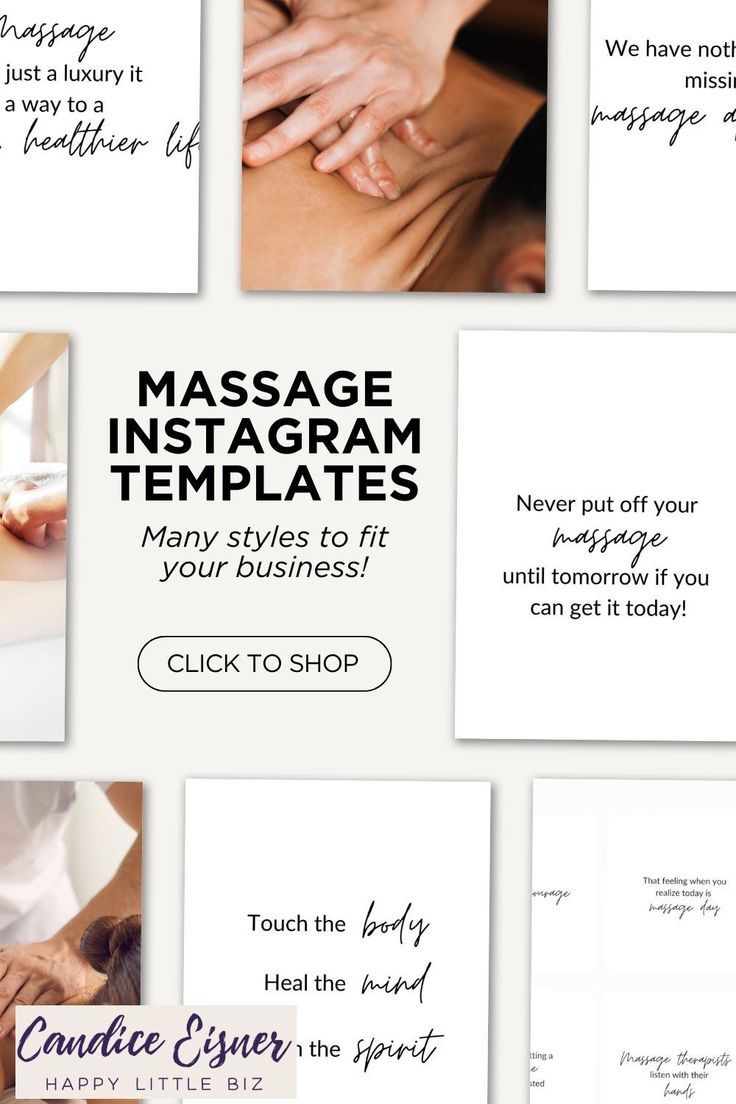 a collage of images with the words massage instagram templates on them and photos