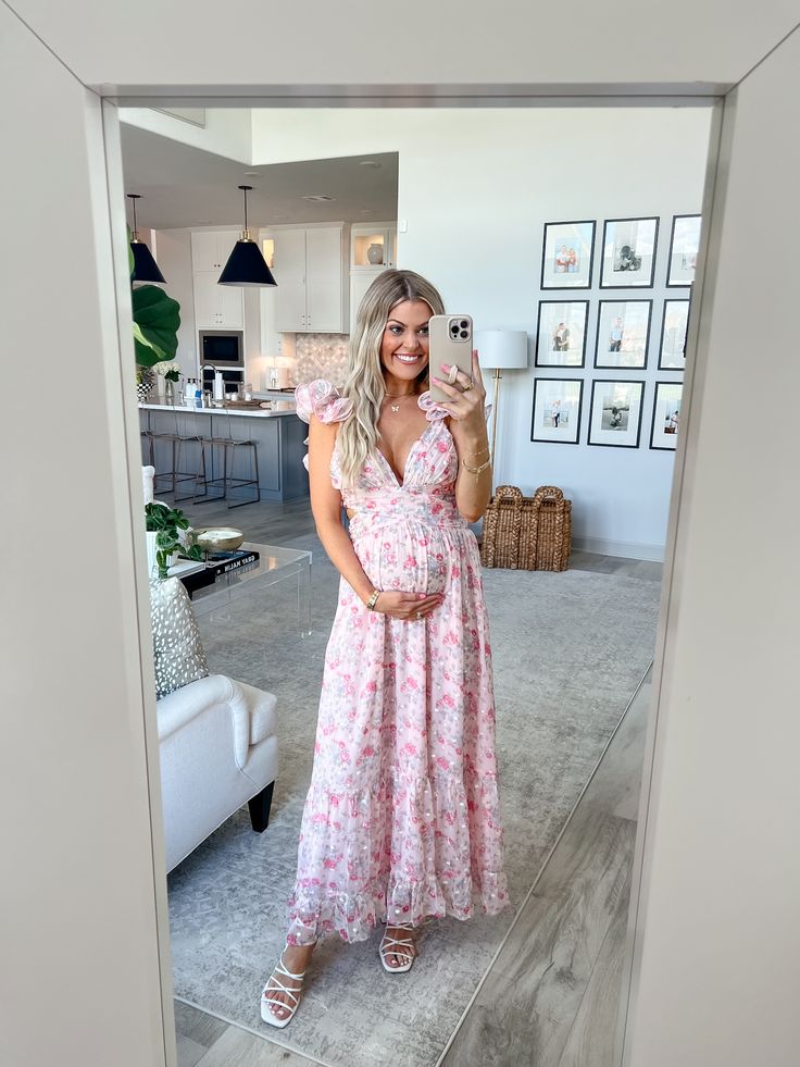 Maternity Pink Dress, Garden Party Maternity Dress, Maternity Floral Dress, Maternity Church Outfit Spring, Pink Floral Maternity Dress, Wildflower Maternity Dress, Pregnancy Easter Outfit, Groovy Maternity Outfit, Maternity Bridal Shower Outfit Guest