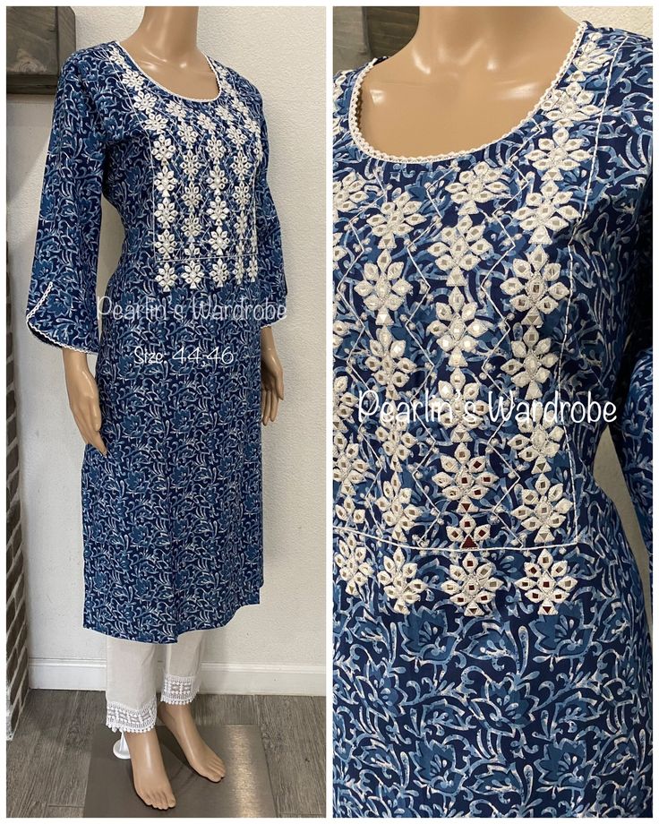 Pure Jaipuri Cotton 2 piece Battik Print Kurti Set *Chest Size: 44,46* Pure Jaipuri cotton kurti with Batik Print Kurti with   thread embroidery and foil mirrors on yoke. Designer Arms. Pure cotton pants with lace at the border at the bottom. Cotton Salwar Kameez With Resham Embroidery For Navratri, Cotton Straight Kurta With Zari Work, Bollywood Style Cotton Traditional Wear With Resham Embroidery, Fitted Cambric Traditional Wear With Chikankari Embroidery, Bollywood Style Semi-stitched Cotton Kurta, Cotton Traditional Wear With Printed Motifs For Diwali, Straight Kurta With Resham Embroidery In Cotton, Designer Cotton Sets With Zari Work, Bollywood Style Cotton Kurta With Resham Embroidery