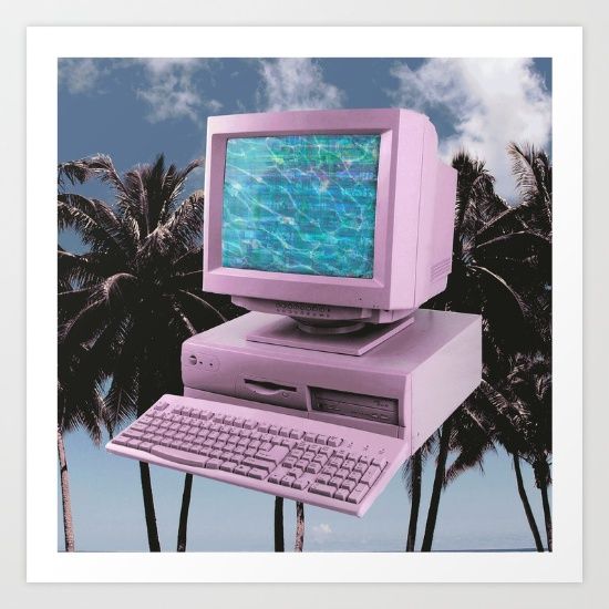 Computer Chill Art Print 90s Computer, Monster Prom, New Retro Wave, Computer Sticker, Computer Backgrounds, Vaporwave Aesthetic, Computer Art, Glitch Art, Retro Wallpaper