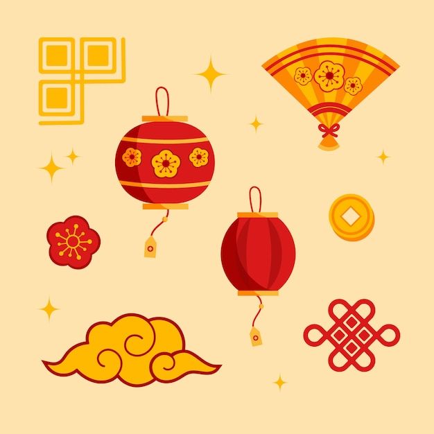 chinese lanterns and clouds on a yellow background