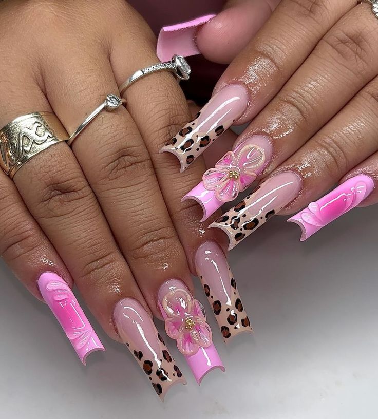 Cheetah And Pink Nails, 2024 Nail Designs, Pink Cheetah Nails, Cheetah Nails, Hard Nails, Girly Acrylic Nails, Cute Acrylic Nail Designs, Cleansing Wipes, Unique Acrylic Nails