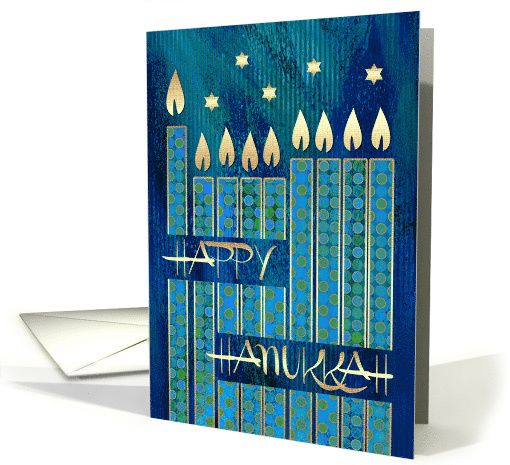 a happy hanukkah card with lit candles