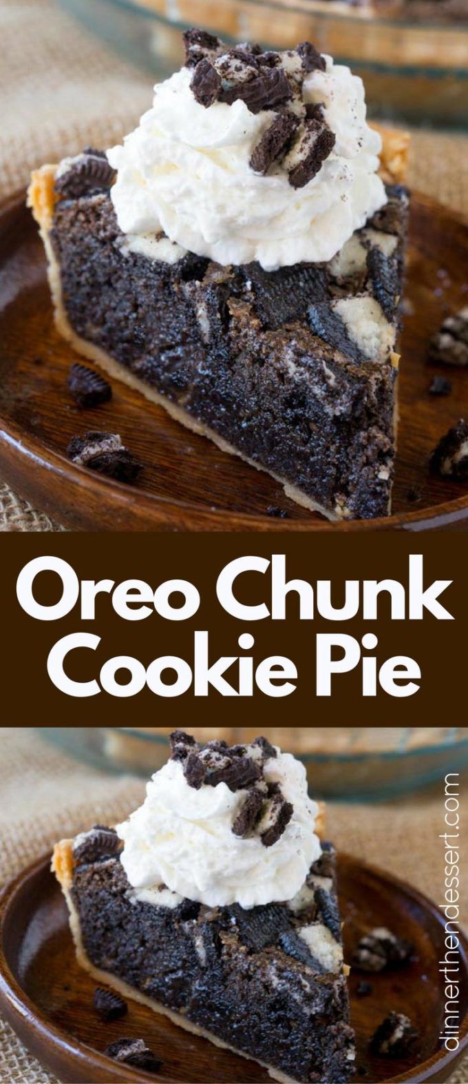 two pictures of oreo chunk cookie pie