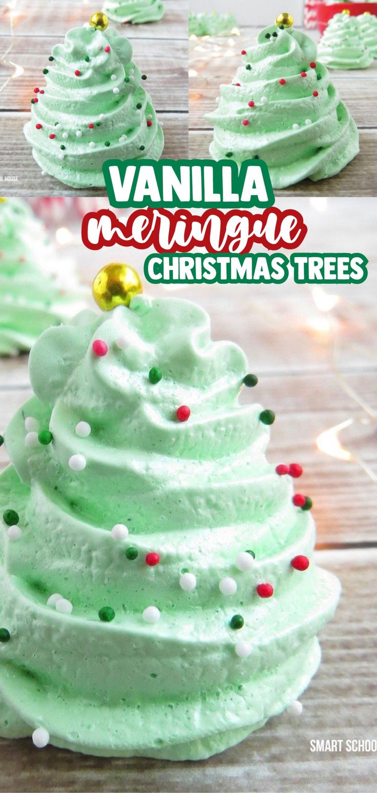 green christmas tree cupcakes with white frosting