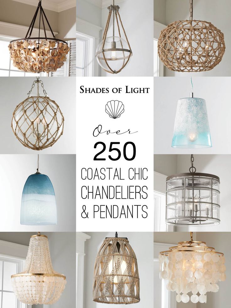 several different types of chandeliers and pendants with the words shades of light over them