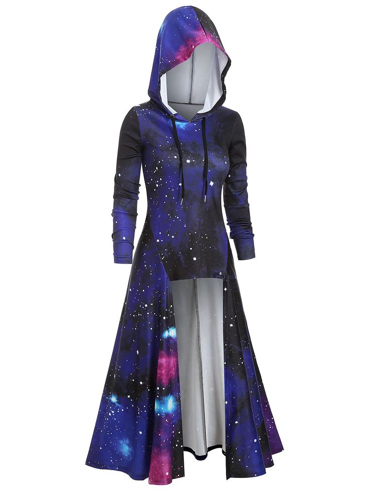 From dresslily Cloak Dress, Galaxy Outfit, Galaxy Dress, Cape Cloak, Casual Formal Dresses, Galaxy Fashion, Maxi Tops, Hooded Dress, Galaxy Print