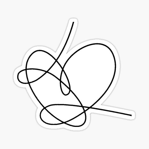 a black and white line drawing of an apple with a heart on it sticker