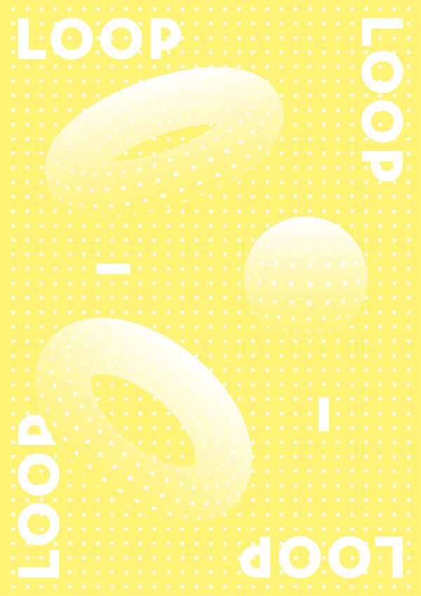 a poster with the words loop and two donuts in white on an orange background