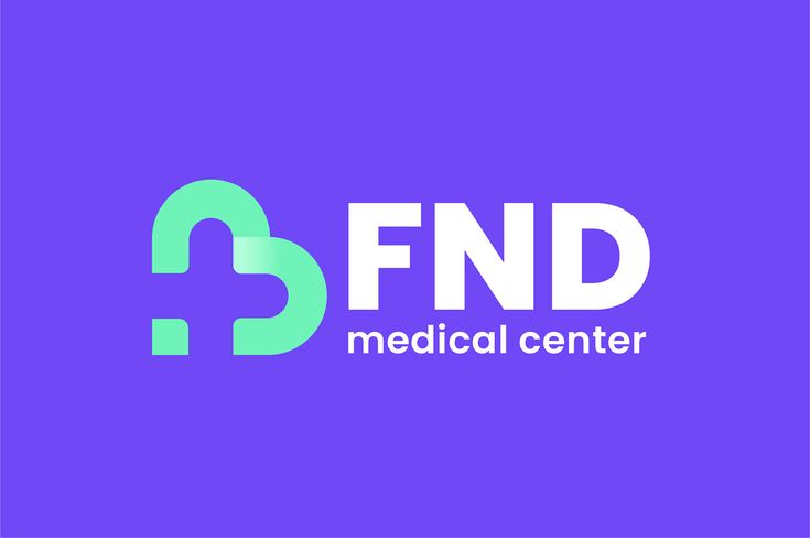 the fnd medical center logo is shown on a purple background with green and blue letters