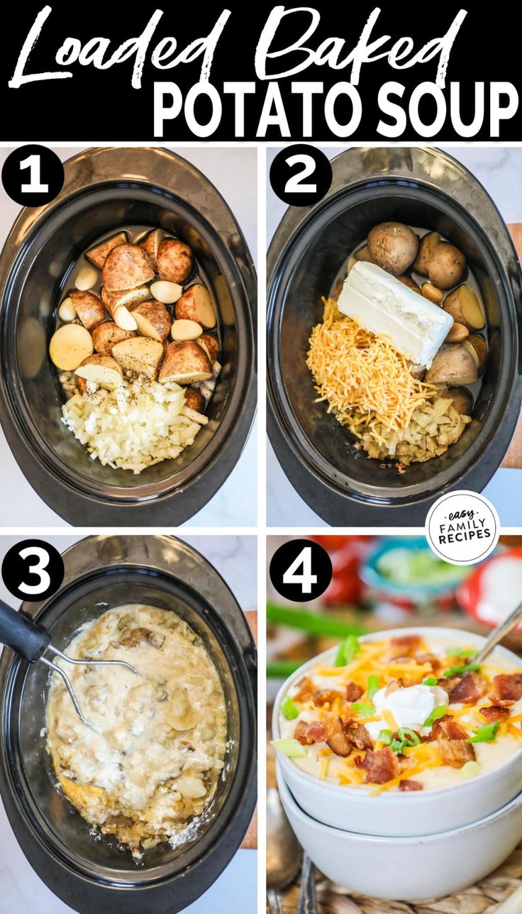 instructions to make loaded baked potato soup in the crockpot and slow cooker