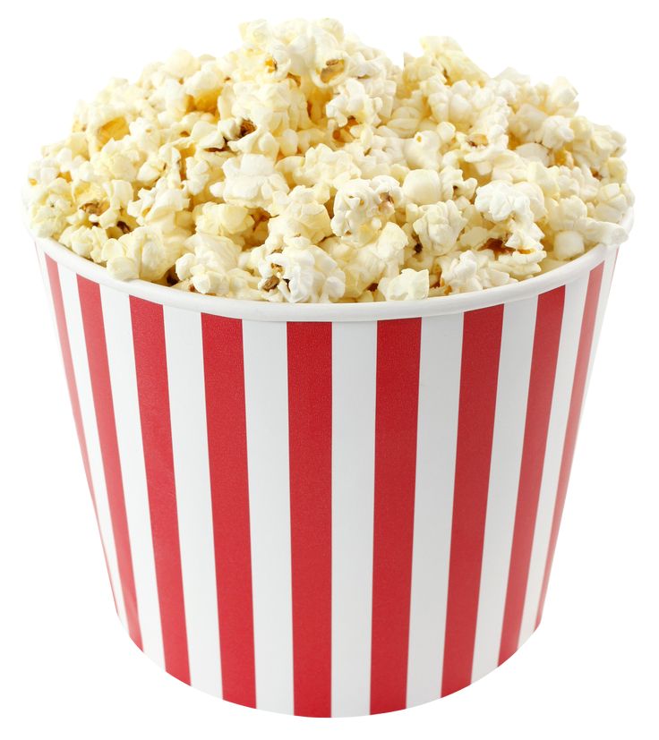 a red and white striped popcorn bucket