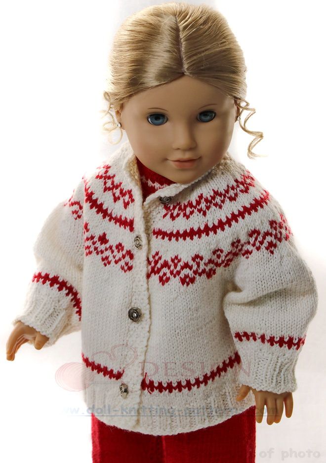 a doll with blonde hair wearing a red and white sweater