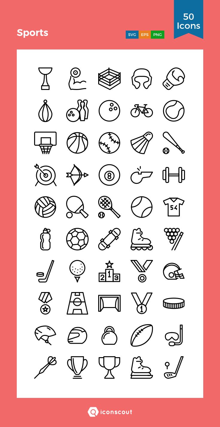 the sports icon set is shown in black and white, with different symbols on it