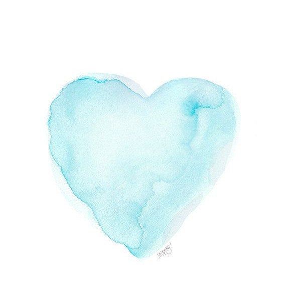 a watercolor painting of a blue heart