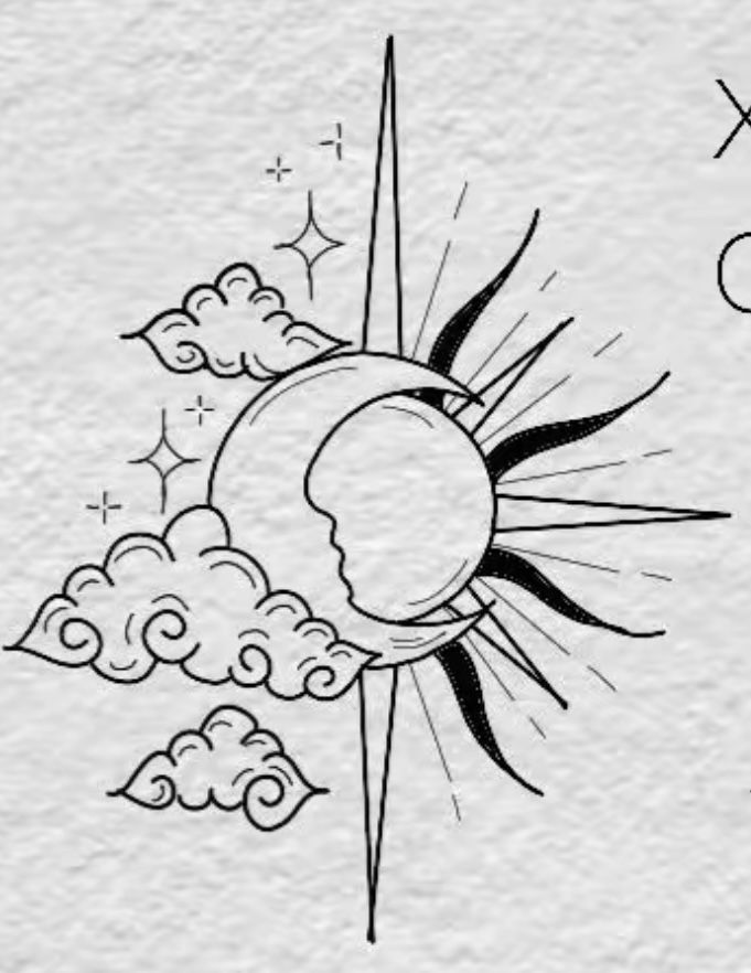 an ink drawing of the sun and moon