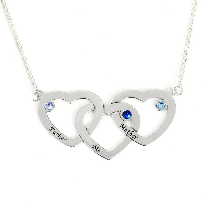 Jeulia interlocking heart sterling silver personalized necklace, three open heart interlocking is as your family members, father, mother and you. You can also choose your birthstone for necklace, engraving your family name. This is also suitable for friends necklace. Funny, Personalized and cool to everyone, which is a special necklace for friendship and family love. Hurry up to tell us your wonderful idea!Chain Type: Cable chainWidth: 46 mmHeight: 24 mmThickness: 1.2 mmMaterial: 925 SilverPlati Personalized Family Jewelry For Mother's Day, Customizable Silver Birthstone Necklace For Mom, Double Heart Stainless Steel Jewelry For Personalized Gift, Personalized Stainless Steel Double Heart Jewelry, Personalized Open Heart Stainless Steel Necklace, Personalized Silver Birthstone Necklace For Mom, Customizable Sterling Silver Birthstone Necklace For Mom, Heart-shaped Sterling Silver Birthstone Necklace With Name, Sterling Silver Heart-shaped Birthstone Necklace With Name