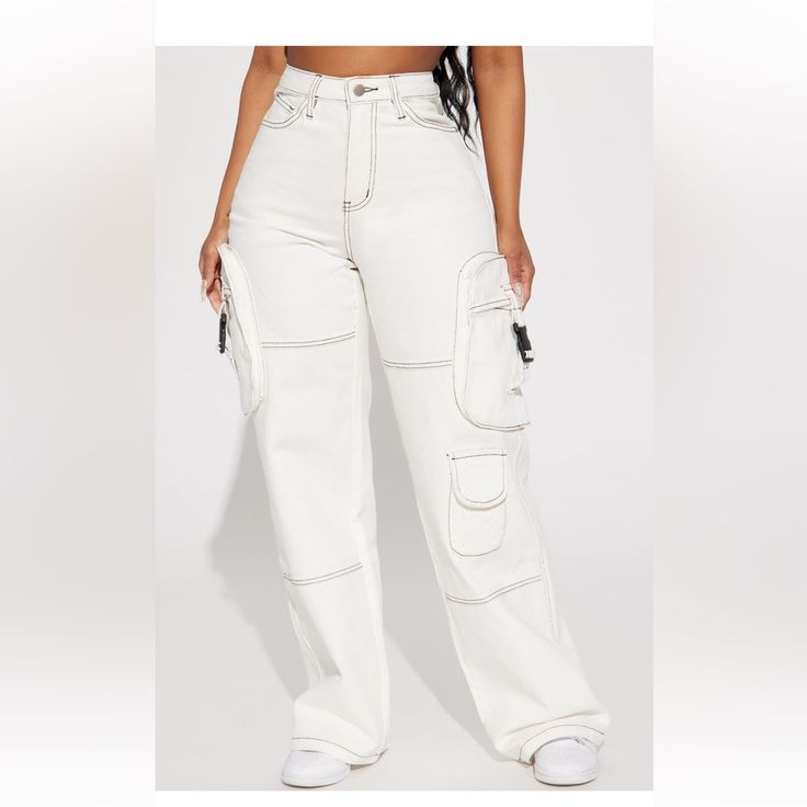 Nwt Wide Leg, Hip Hop, Cargo Pants! Creamy White, Brand New! Size Is 18 Plus, Measurements To Come. Some Shown In Pics. These Are So Cool And So Sexy & Comfy. Adore This Style With A Fitted Tee Or Halter Top. Hip Hop Cargo Pants, Fashion Nova Pants, Fitted Tee, White Brand, Creamy White, Workout Tee, Halter Top, Cargo Pants, Fashion Nova