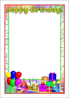 a birthday card with balloons, presents and gifts on the table in front of it