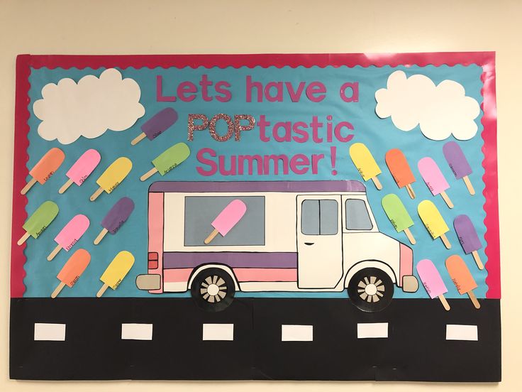 a bulletin board with an ice cream truck on it