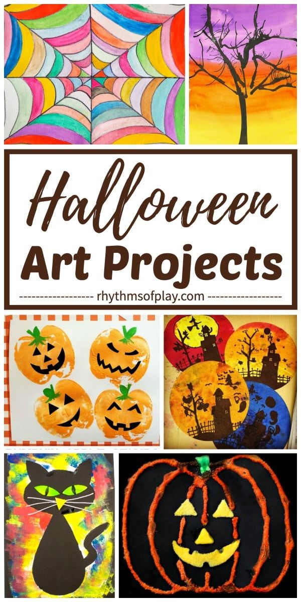 halloween art projects with pumpkins and spider web on the bottom, and an image of a