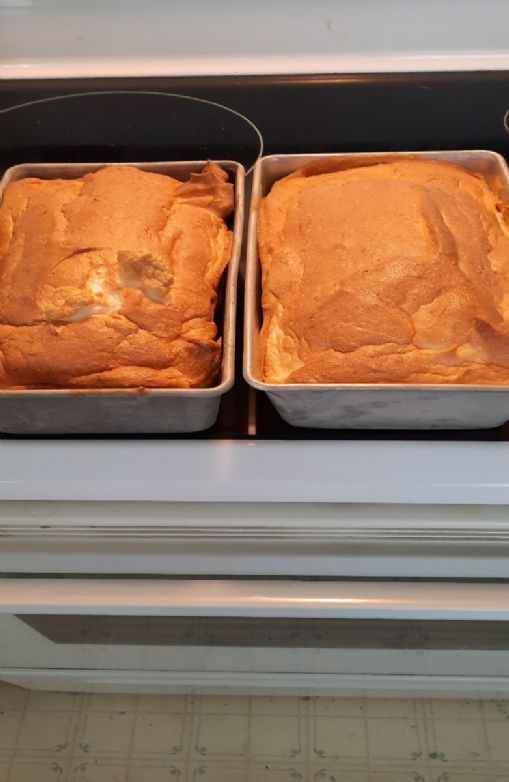 two pans filled with brownies sitting on top of an oven door sill