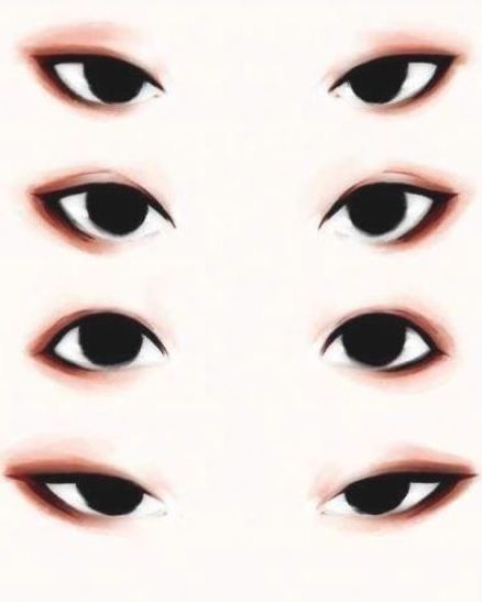 an image of different eyes with black and white markings on the upper half of each eye