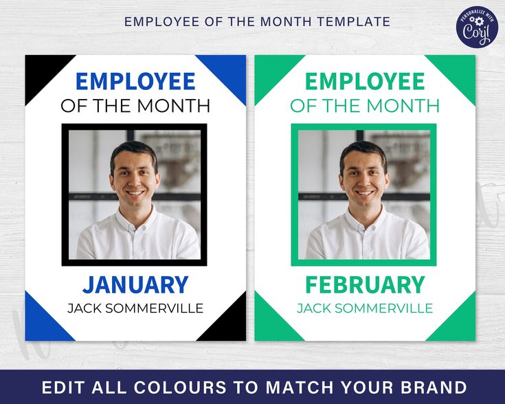 employee of the month flyer with two men in white shirts and blue ties on them