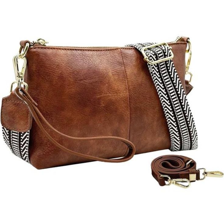 - Premium Materialsthe Crossbody Bags Are Made Of High Quality Vegan Leather With Sturdy Gold-Tone Hardware, Soft Feeling, Highly Anti-Scratch, Tear-Resistant And Easy To Clean. - Dimensions: This Wide Strap Leather Crossbody Bags Has Size: 9.4"L * 2.7"W * 5.9"H, Leather Strap:18"-21", Guitar Strap:30"-45.5". Perfect Size For Work, Travel, Shopping, Dating, Parties And Meetings. - 3-Pcs Adjustable Removable Straps: This Handbags Come With 1 Wristlet Strap, 1 Leather Strap And 1 Wide Trending Guitar Strap. It Can Be Used As Clutch Purse With Wristlet Strap. The Crossbody Bags With 3 Different Adjustable Straps Can Be Matched With Various Styles Of Clothes In Different Occasions, Showing Th Brown Crossbody Bag With Single Shoulder Strap, Brown Single Strap Bag For On-the-go, Brown Pouch Satchel With Single Shoulder Strap, Brown Crossbody Satchel With Single Shoulder Strap, Brown Crossbody Satchel With Single Strap, Brown Satchel With Single Shoulder Strap, Brown Crossbody Satchel With Strap, Light Brown Crossbody Bag With Zipper Closure, Brown Bag Strap With Removable Pouch For Daily Use