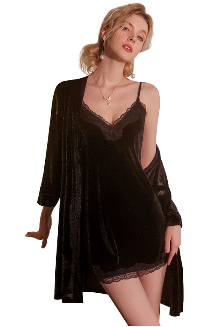 Luxury Satin Lace Nightgown Nightgown black color robe Dark Nightgown, Long Black Nightgown, Black Satin Nightgown, Elegant Black Nightgown With Lace Trim, Black V-neck Nightgown For Night Out, Linen Nightgown, Silk Nightgown, Lace Nightgown, Sleepwear Dress