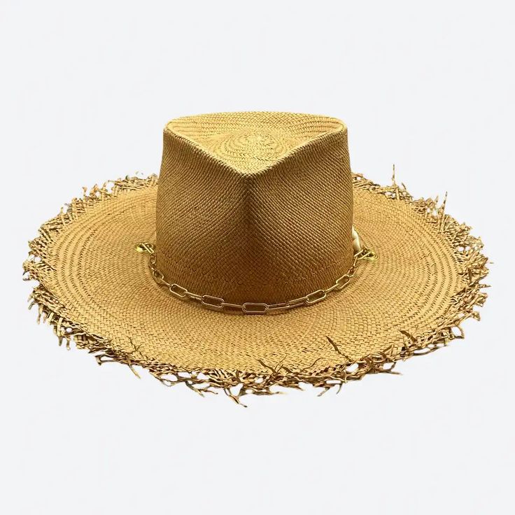 Caress the sun under the shadow of this wide brim straw hat and give to your day that extra Je ne sais quoi that makes you unique... Cowrie Shell charms 18k gold filled clip chain Sweatband with ‘Choose to shine’ inspirational quote All hats are unique and have perfect imperfections! Straw hat hand woven in Ecuador Hand made and designed by Valeria in California Gold Brimmed Straw Hat, Adjustable Gold Panama Hat With Flat Brim, Luxury Gold Wide Brim Hat, Gold Straw Brimmed Hat, Gold Straw Hat With Flat Brim, Adjustable Gold Panama Hat With Wide Brim, Gold Wide Brim Straw Hat, Handmade Gold Wide Brim Hat, Handmade Gold Summer Hats