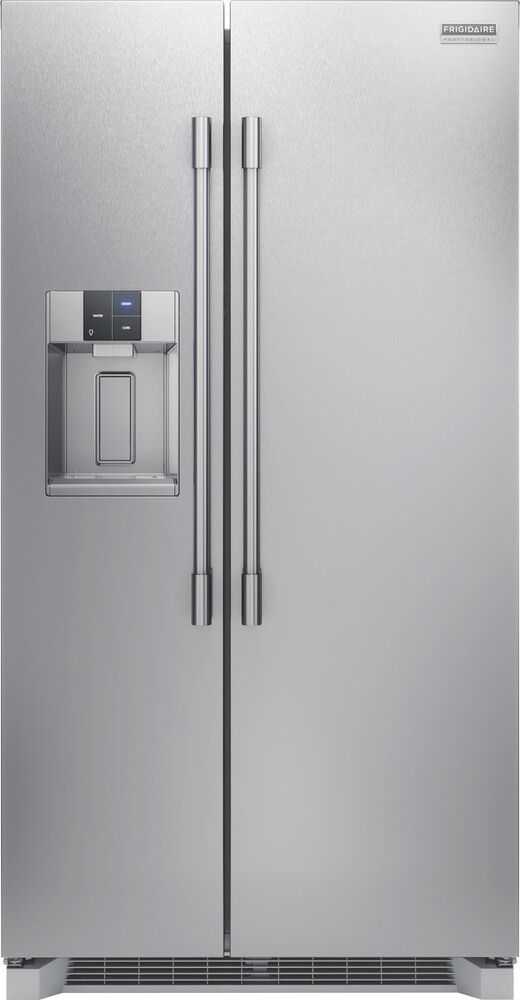 a stainless steel refrigerator with ice and water dispenser on the front door