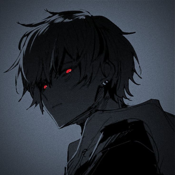 an anime character with red eyes staring into the distance, in front of a dark background